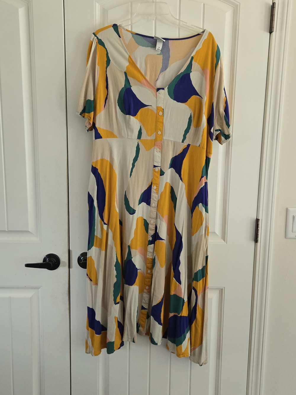 Ava & Viv Abstract Boho Button Front Maxi Dress Colorful Artsy 1X